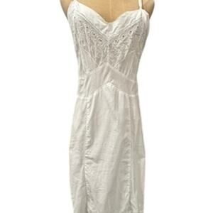 "NO TAG" White Sanforized Cotton Slip Dress SZ M? SEE MEASUREMENTS Cottage Core